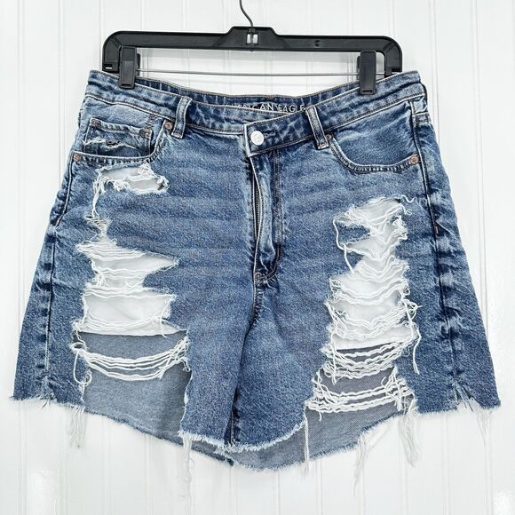 American Eagle Outfitters Pants - American Eagle Shorts 14 Highest Rise Baggy Midi Blue Denim Distressed Grunge